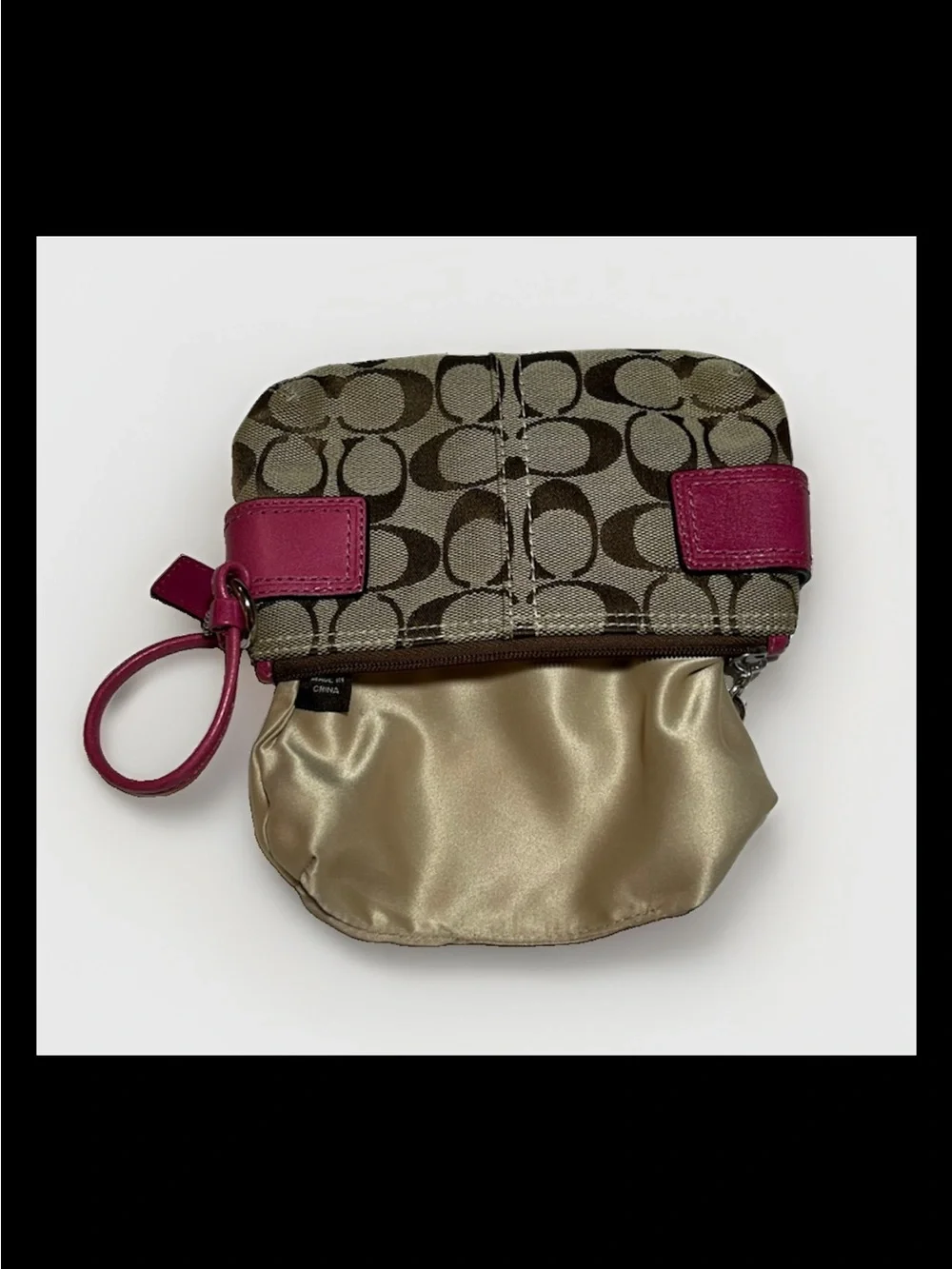 Coach Soho Wristlet Signature Canvas, Hot Pink Leather Trim, Silver Buckles 2004